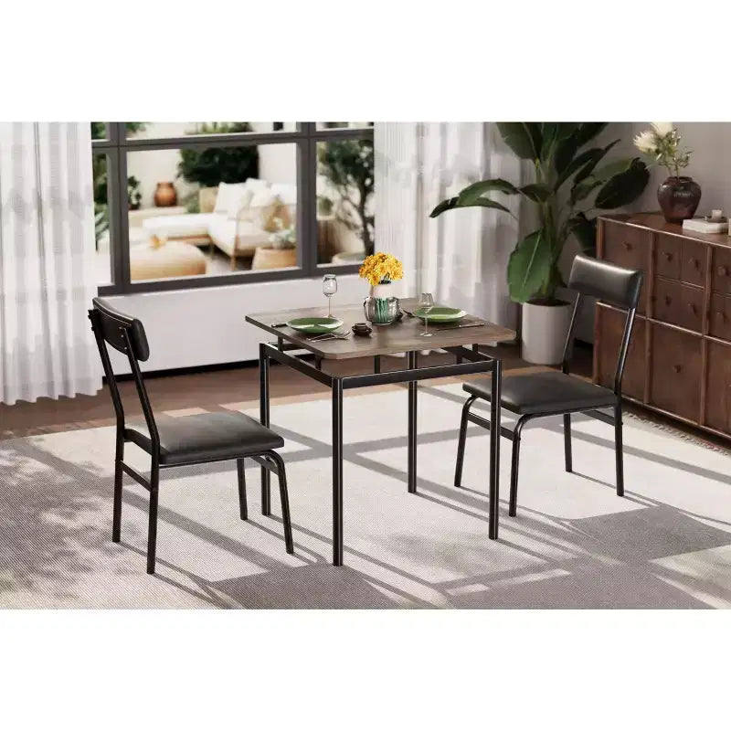Ensemble de 3 pièces de table de cuisine pour 2, ensemble de salle à manger en bois pour petit espace, ensemble de table de ferme avec table et chaises pour petites pièces ou appartements, marron
