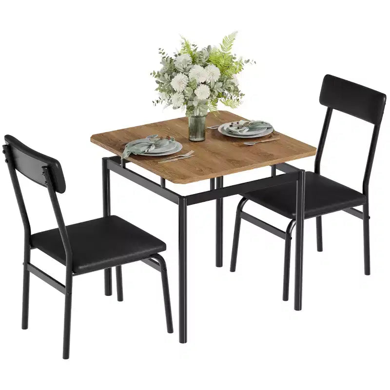 Ensemble de 3 pièces de table de cuisine pour 2, ensemble de salle à manger en bois pour petit espace, ensemble de table de ferme avec table et chaises pour petites pièces ou appartements, marron