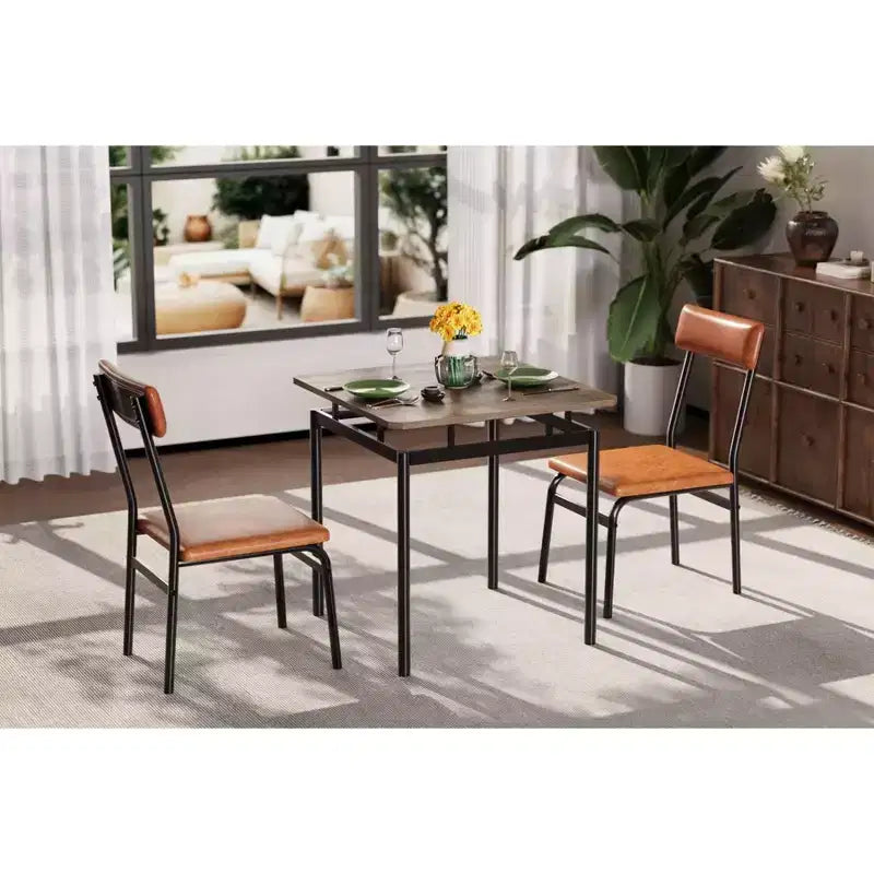 Ensemble de 3 pièces de table de cuisine pour 2, ensemble de salle à manger en bois pour petit espace, ensemble de table de ferme avec table et chaises pour petites pièces ou appartements, marron
