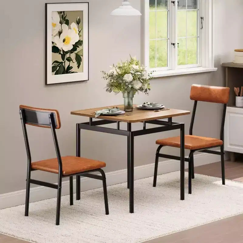 Ensemble de 3 pièces de table de cuisine pour 2, ensemble de salle à manger en bois pour petit espace, ensemble de table de ferme avec table et chaises pour petites pièces ou appartements, marron