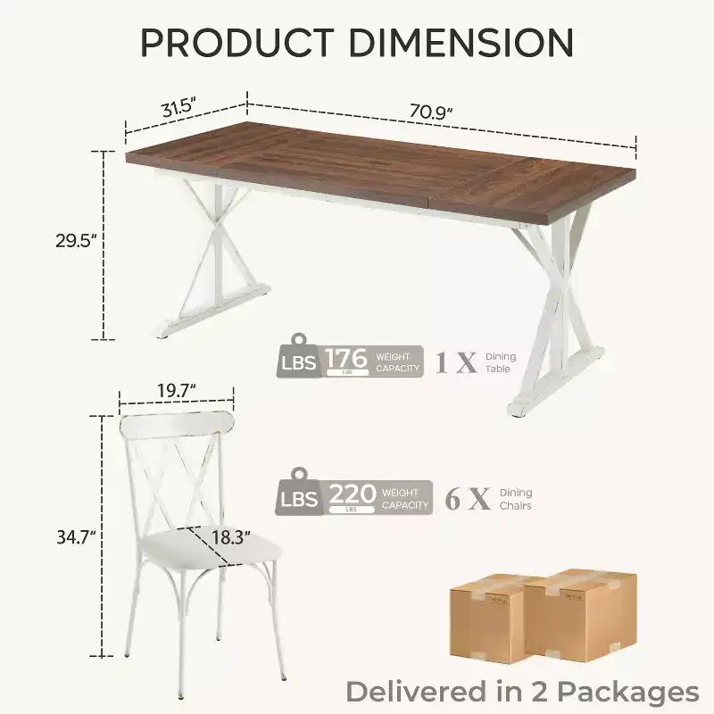 Ensemble de salle à manger rectangulaire avec table à double pied central et 6 chaises Probe Hues