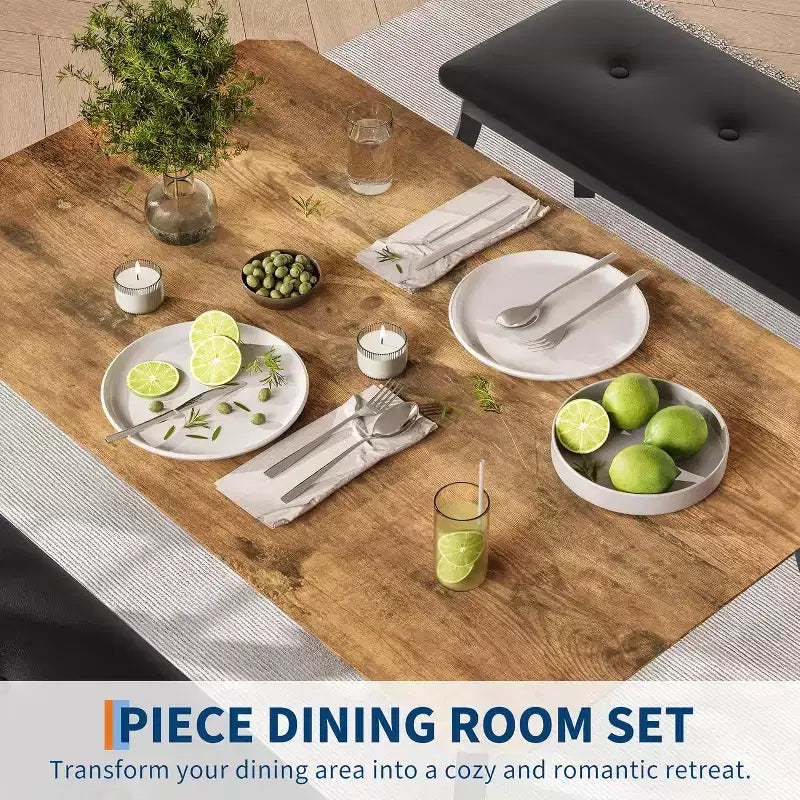 Table de salle à manger de 43,3 po pour 4 personnes avec 2 bancs rembourrés, table de cuisine gain de place, coin-repas moderne à structure métallique pour maison, appartement, coin-déjeuner