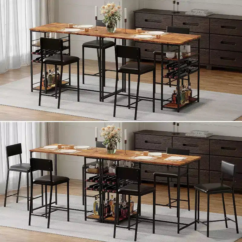 Ensemble table de salle à manger pour 2 personnes, table hauteur comptoir avec 2 chaises rembourrées et étagères de rangement, ensemble table de bistrot et chaises avec cadre en métal, pour petits espaces