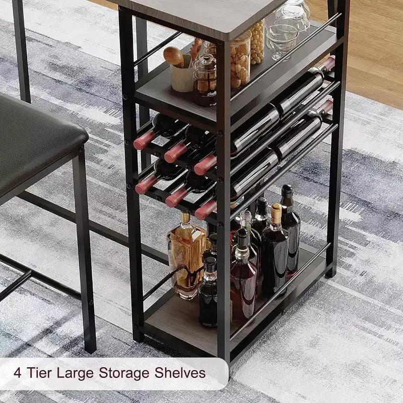 Ensemble table de salle à manger pour 2 personnes, table hauteur comptoir avec 2 chaises rembourrées et étagères de rangement, ensemble table de bistrot et chaises avec cadre en métal, pour petits espaces
