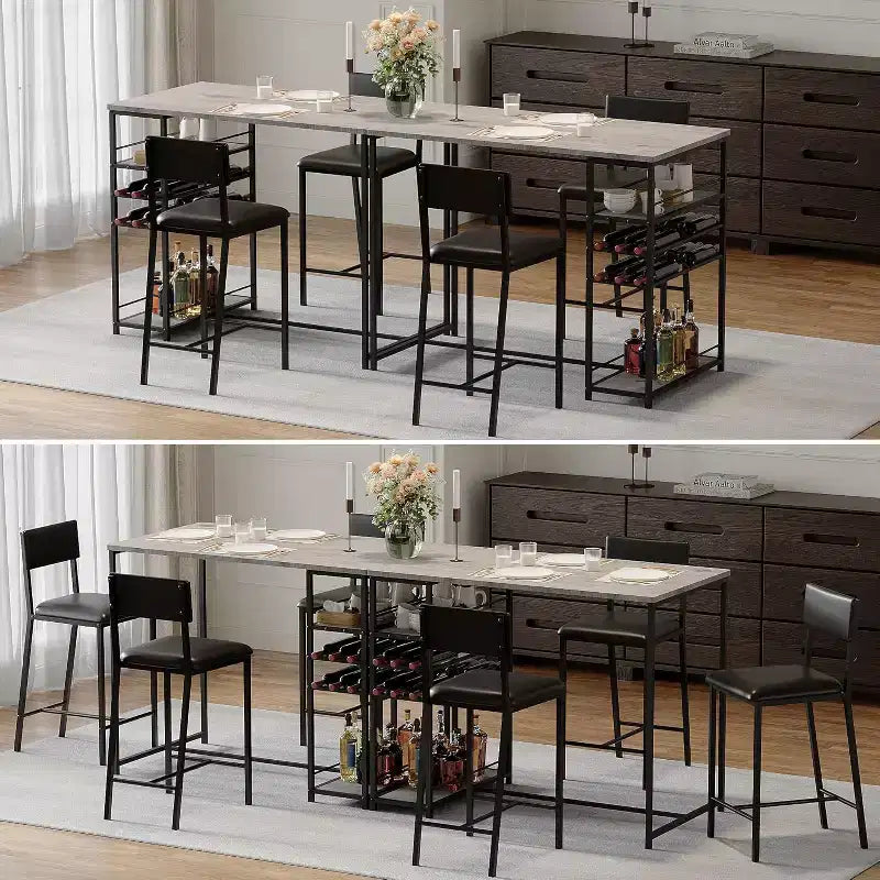 Ensemble table de salle à manger pour 2 personnes, table hauteur comptoir avec 2 chaises rembourrées et étagères de rangement, ensemble table de bistrot et chaises avec cadre en métal, pour petits espaces