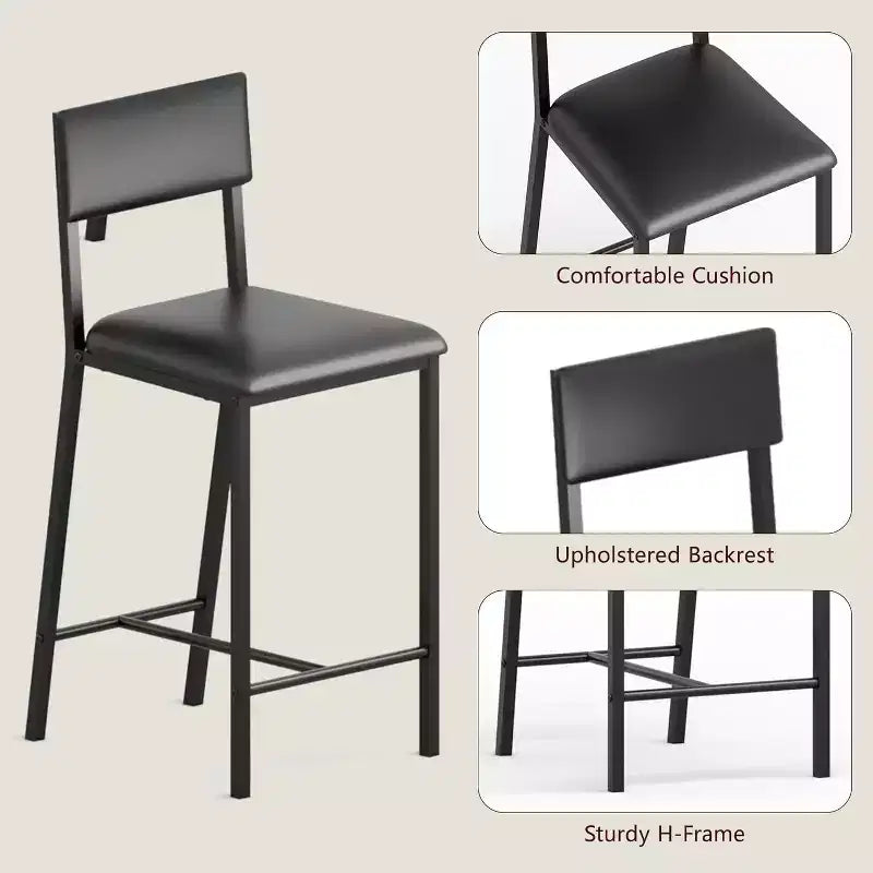 Ensemble table de salle à manger pour 2 personnes, table hauteur comptoir avec 2 chaises rembourrées et étagères de rangement, ensemble table de bistrot et chaises avec cadre en métal, pour petits espaces