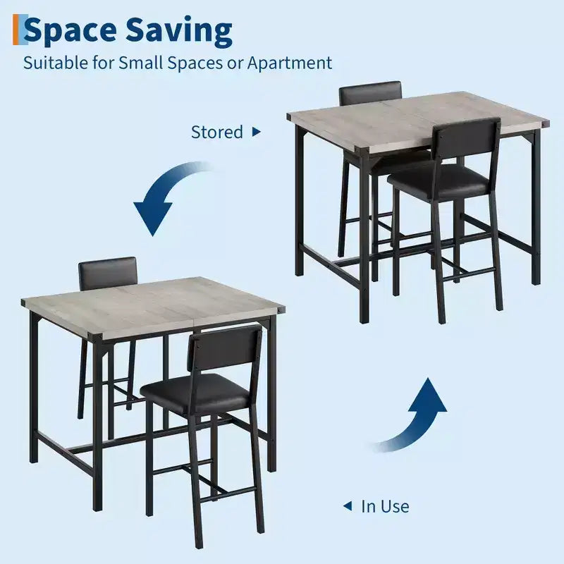 Ensemble de table à manger pour 2 personnes avec table de hauteur comptoir et 2 tabourets rembourrés, ensemble de table de cuisine 3 pièces avec protection d'angle, pour cuisine, appartement, pub