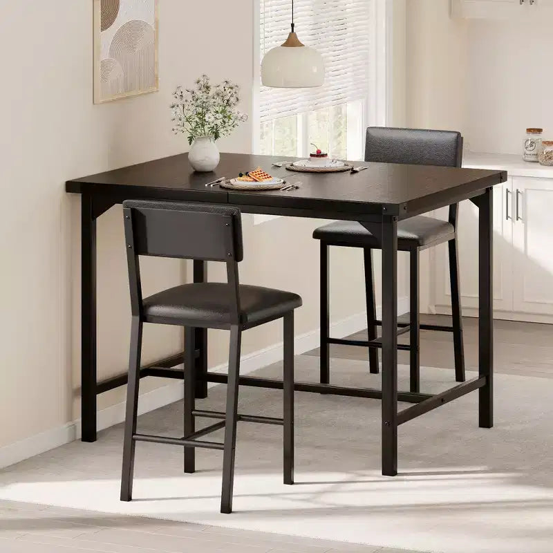 Ensemble de table à manger pour 2 personnes avec table de hauteur comptoir et 2 tabourets rembourrés, ensemble de table de cuisine 3 pièces avec protection d'angle, pour cuisine, appartement, pub