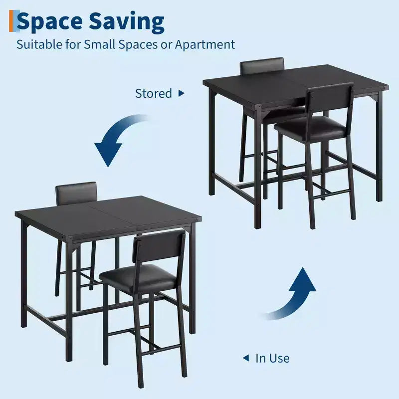 Ensemble de table à manger pour 2 personnes avec table de hauteur comptoir et 2 tabourets rembourrés, ensemble de table de cuisine 3 pièces avec protection d'angle, pour cuisine, appartement, pub