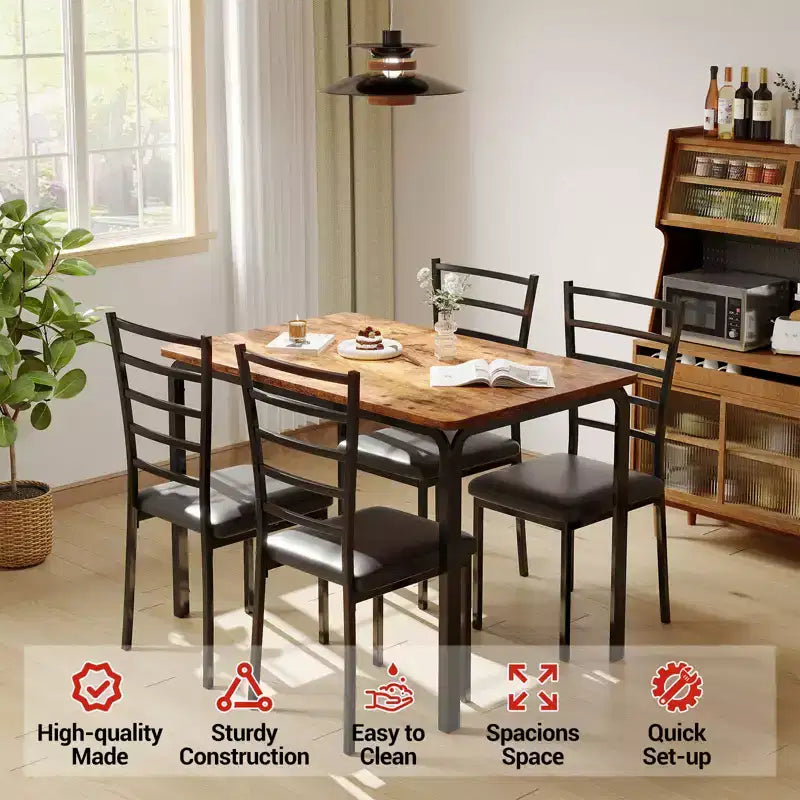 Table à manger pour 4, ensemble table et chaises compact de 5 pièces, ensemble table à dîner carrée, avec 4 chaises rembourrées, ensembles 5 pièces pour cuisine et salle à manger pour petits espaces