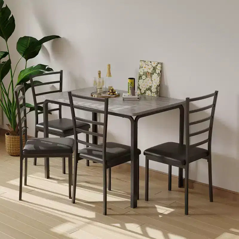 Table à manger pour 4, ensemble table et chaises compact de 5 pièces, ensemble table à dîner carrée, avec 4 chaises rembourrées, ensembles 5 pièces pour cuisine et salle à manger pour petits espaces