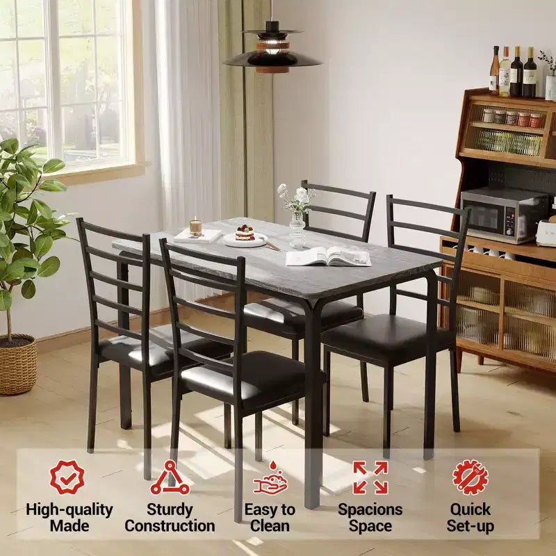 Table à manger pour 4, ensemble table et chaises compact de 5 pièces, ensemble table à dîner carrée, avec 4 chaises rembourrées, ensembles 5 pièces pour cuisine et salle à manger pour petits espaces