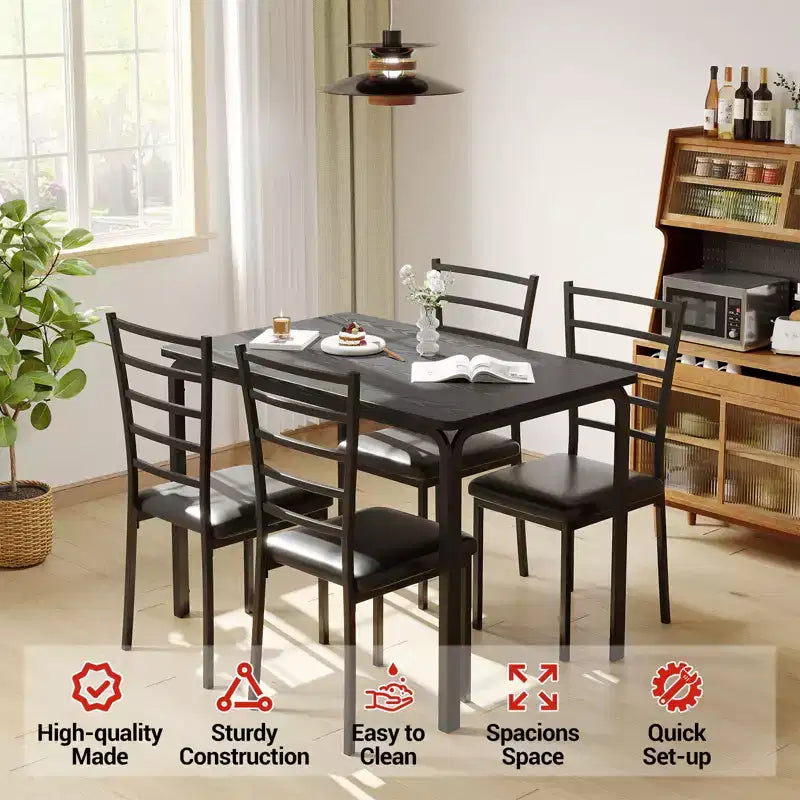 Table à manger pour 4, ensemble table et chaises compact de 5 pièces, ensemble table à dîner carrée, avec 4 chaises rembourrées, ensembles 5 pièces pour cuisine et salle à manger pour petits espaces