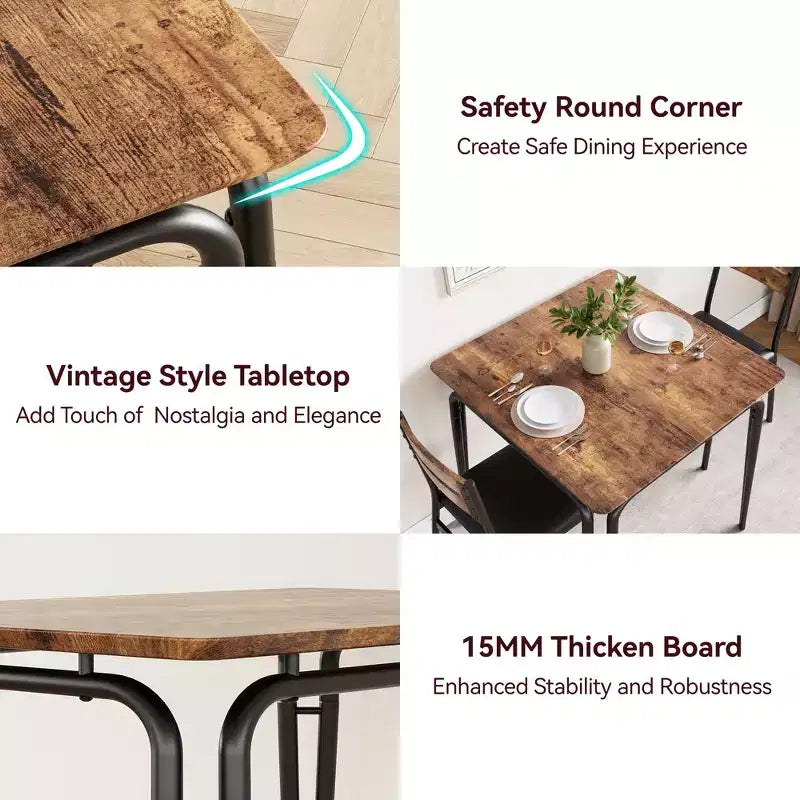 Table de salle à manger pour 2, petit ensemble table et chaises pour 2, ensemble de dînette carré avec 2 chaises, ensemble de cuisine et salle à manger 3 pièces pour petit espace, appartement