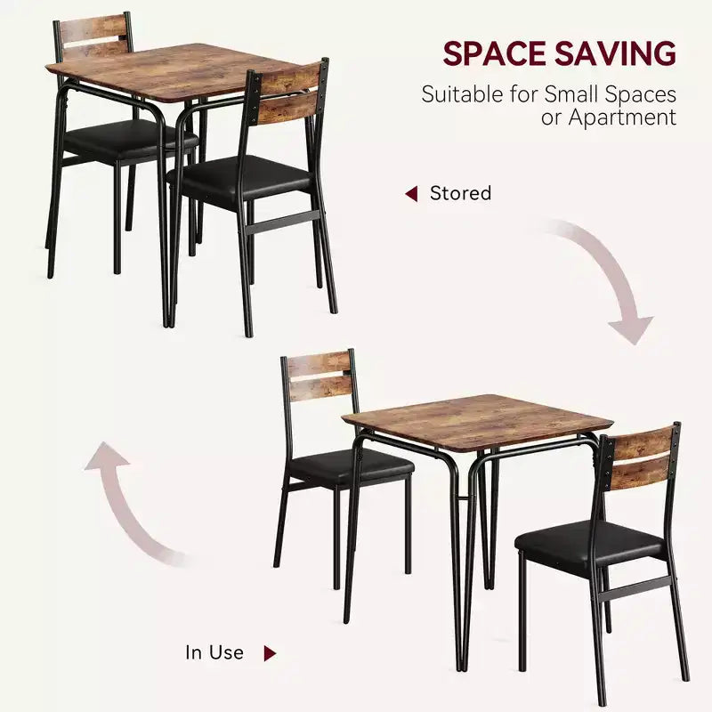 Table de salle à manger pour 2, petit ensemble table et chaises pour 2, ensemble de dînette carré avec 2 chaises, ensemble de cuisine et salle à manger 3 pièces pour petit espace, appartement