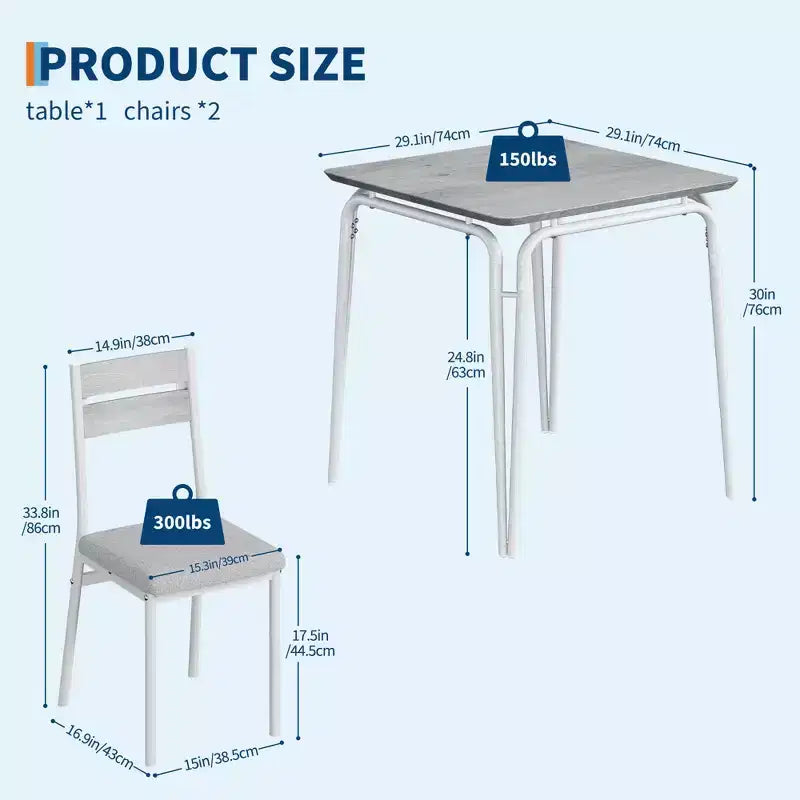 Table de salle à manger pour 2, petit ensemble table et chaises pour 2, ensemble de dînette carré avec 2 chaises, ensemble de cuisine et salle à manger 3 pièces pour petit espace, appartement