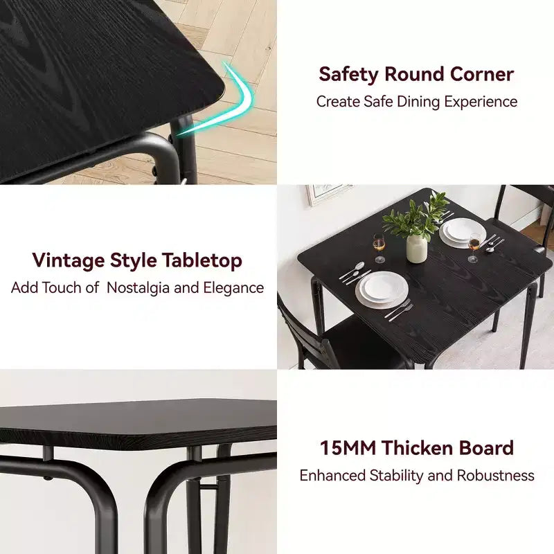 Table de salle à manger pour 2, petit ensemble table et chaises pour 2, ensemble de dînette carré avec 2 chaises, ensemble de cuisine et salle à manger 3 pièces pour petit espace, appartement