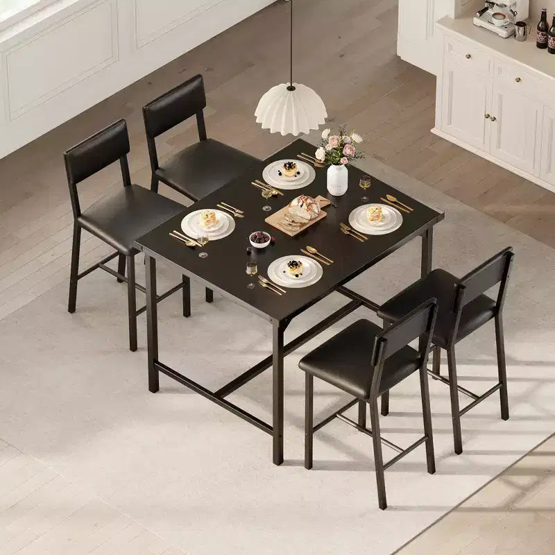 Ensemble Table de Salle à Manger pour 4, Repose-Pieds et Dossier, Table Hauteur Comptoir avec 4 Tabourets de Bar Rembourrés, avec Protections d'Angle, pour Cuisine, Pub, Salle à Manger