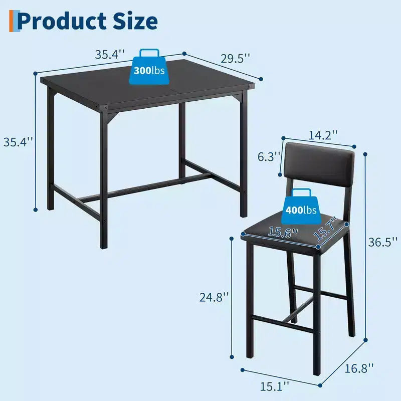 Ensemble Table de Salle à Manger pour 4, Repose-Pieds et Dossier, Table Hauteur Comptoir avec 4 Tabourets de Bar Rembourrés, avec Protections d'Angle, pour Cuisine, Pub, Salle à Manger
