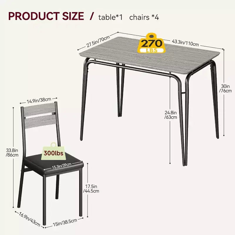 Ensemble de salle à manger pour 4, table de cuisine avec 4 chaises rembourrées, ensemble de petite table à manger de 5 pièces, table de salle à manger pour cuisine ou salle à manger
