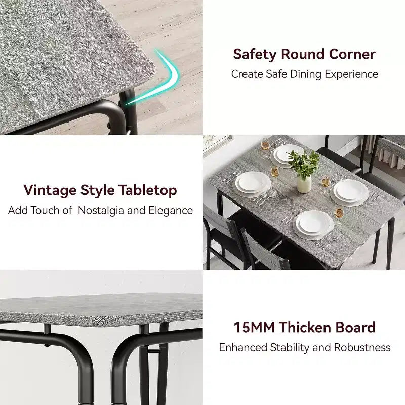 Ensemble de salle à manger pour 4, table de cuisine avec 4 chaises rembourrées, ensemble de petite table à manger de 5 pièces, table de salle à manger pour cuisine ou salle à manger