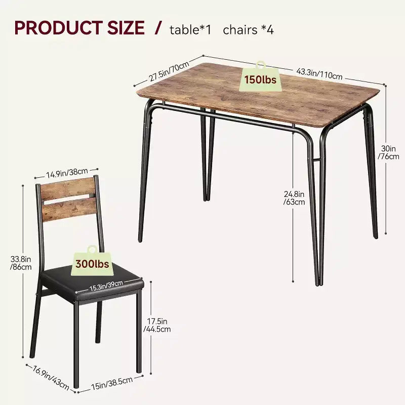 Ensemble de salle à manger pour 4, table de cuisine avec 4 chaises rembourrées, ensemble de petite table à manger de 5 pièces, table de salle à manger pour cuisine ou salle à manger