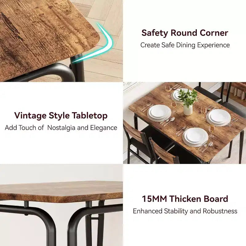 Ensemble de salle à manger pour 4, table de cuisine avec 4 chaises rembourrées, ensemble de petite table à manger de 5 pièces, table de salle à manger pour cuisine ou salle à manger