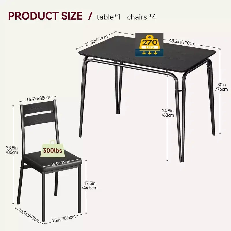 Ensemble de salle à manger pour 4, table de cuisine avec 4 chaises rembourrées, ensemble de petite table à manger de 5 pièces, table de salle à manger pour cuisine ou salle à manger