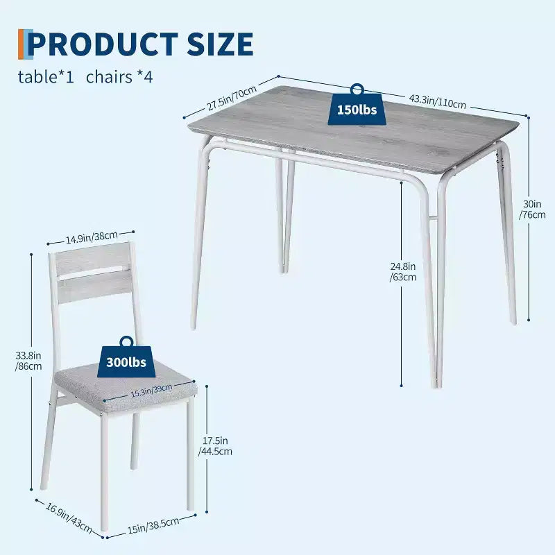 Ensemble de salle à manger pour 4, table de cuisine avec 4 chaises rembourrées, ensemble de petite table à manger de 5 pièces, table de salle à manger pour cuisine ou salle à manger