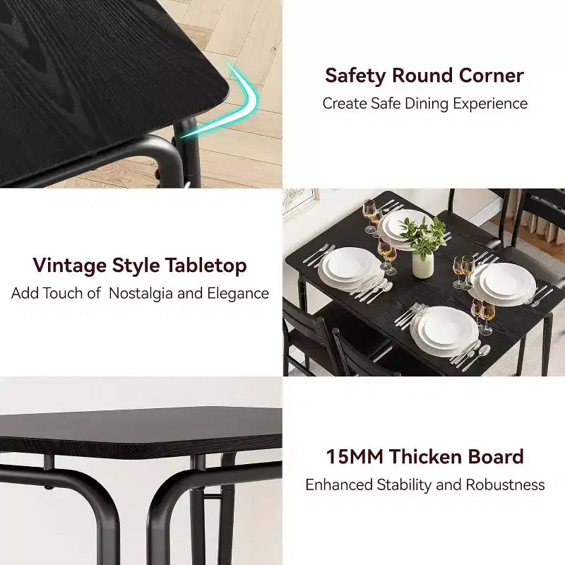 Ensemble de salle à manger pour 4, table de cuisine avec 4 chaises rembourrées, ensemble de petite table à manger de 5 pièces, table de salle à manger pour cuisine ou salle à manger