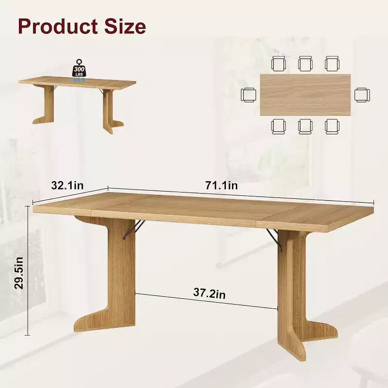 Grande table de salle à manger 180 cm, ensemble de table de ferme pour 8 personnes avec plateau rembourré et pieds en V, table à manger rectangulaire en bois pour maison, salle à manger, cuisine