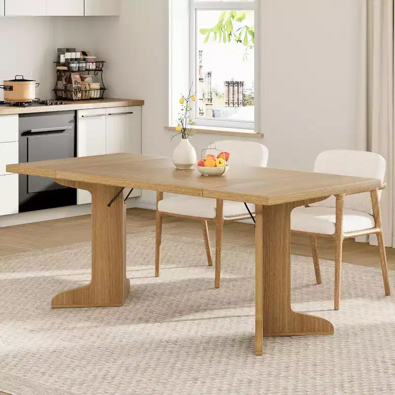 Grande table de salle à manger 180 cm, ensemble de table de ferme pour 8 personnes avec plateau rembourré et pieds en V, table à manger rectangulaire en bois pour maison, salle à manger, cuisine