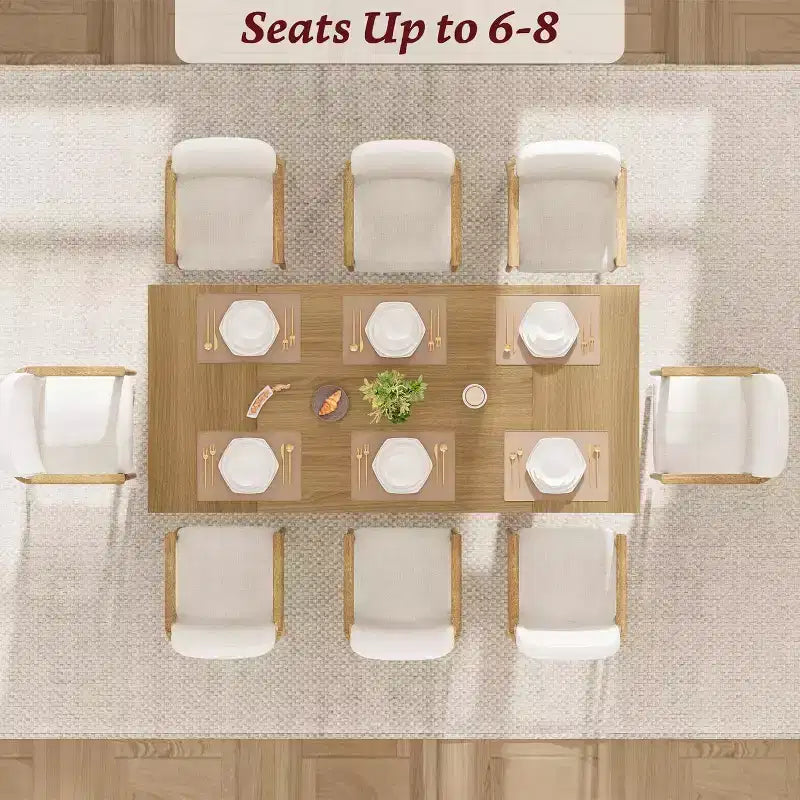 Grande table de salle à manger 180 cm, ensemble de table de ferme pour 8 personnes avec plateau rembourré et pieds en V, table à manger rectangulaire en bois pour maison, salle à manger, cuisine