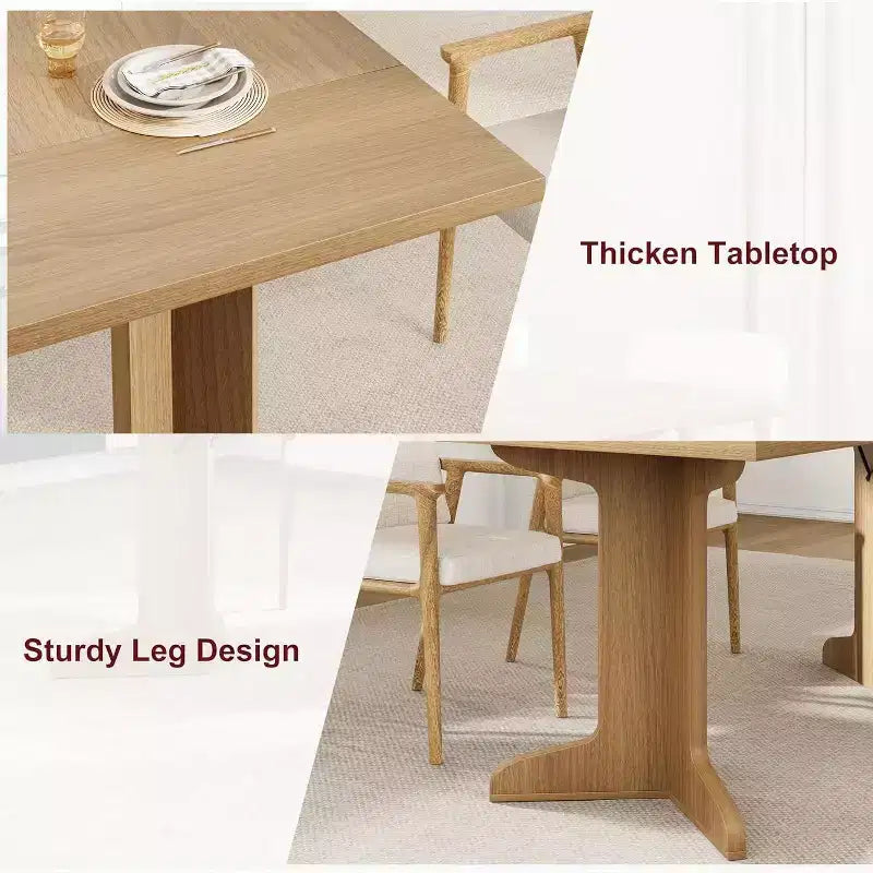 Grande table de salle à manger 180 cm, ensemble de table de ferme pour 8 personnes avec plateau rembourré et pieds en V, table à manger rectangulaire en bois pour maison, salle à manger, cuisine