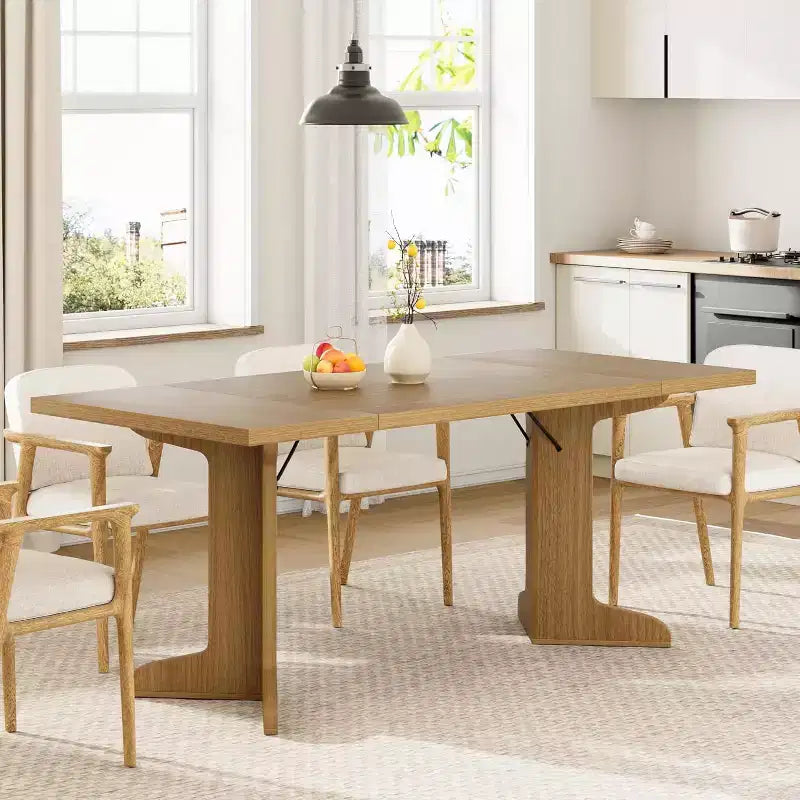 Grande table de salle à manger 180 cm, ensemble de table de ferme pour 8 personnes avec plateau rembourré et pieds en V, table à manger rectangulaire en bois pour maison, salle à manger, cuisine