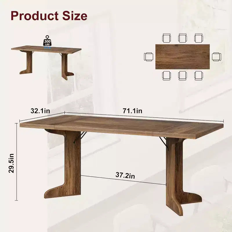 Grande table de salle à manger 180 cm, ensemble de table de ferme pour 8 personnes avec plateau rembourré et pieds en V, table à manger rectangulaire en bois pour maison, salle à manger, cuisine