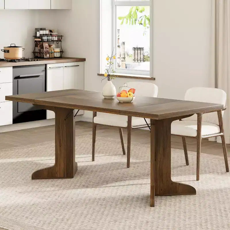 Grande table de salle à manger 180 cm, ensemble de table de ferme pour 8 personnes avec plateau rembourré et pieds en V, table à manger rectangulaire en bois pour maison, salle à manger, cuisine