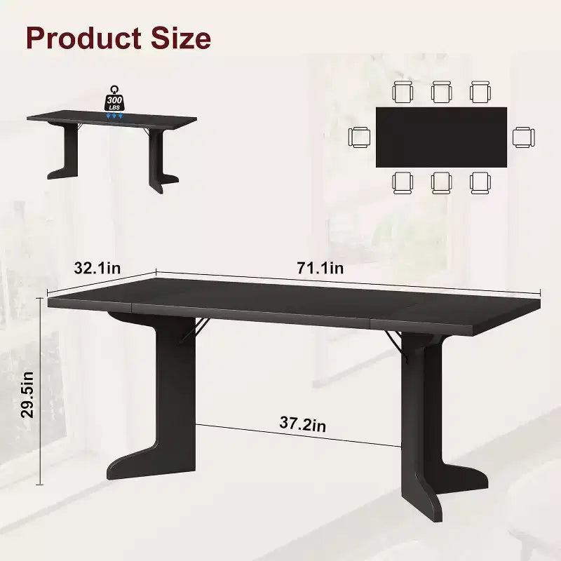 Grande table de salle à manger 180 cm, ensemble de table de ferme pour 8 personnes avec plateau rembourré et pieds en V, table à manger rectangulaire en bois pour maison, salle à manger, cuisine