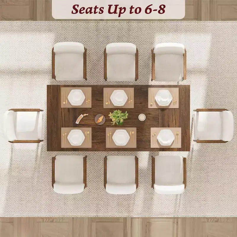 Grande table de salle à manger 180 cm, ensemble de table de ferme pour 8 personnes avec plateau rembourré et pieds en V, table à manger rectangulaire en bois pour maison, salle à manger, cuisine
