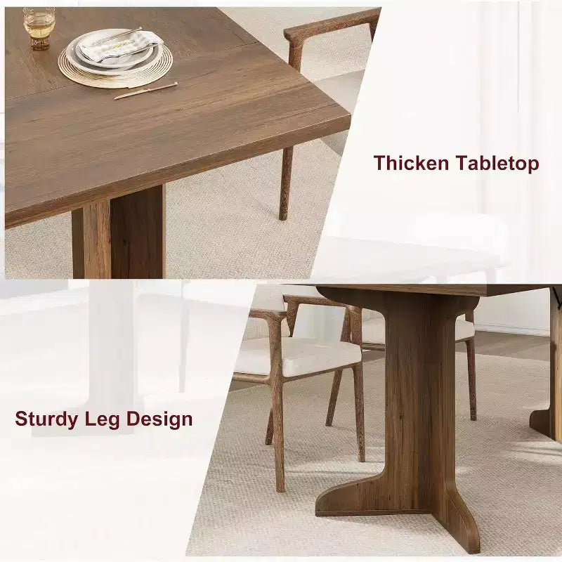 Grande table de salle à manger 180 cm, ensemble de table de ferme pour 8 personnes avec plateau rembourré et pieds en V, table à manger rectangulaire en bois pour maison, salle à manger, cuisine