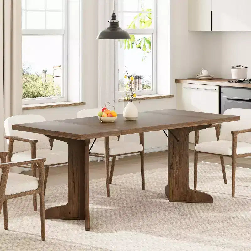 Grande table de salle à manger 180 cm, ensemble de table de ferme pour 8 personnes avec plateau rembourré et pieds en V, table à manger rectangulaire en bois pour maison, salle à manger, cuisine