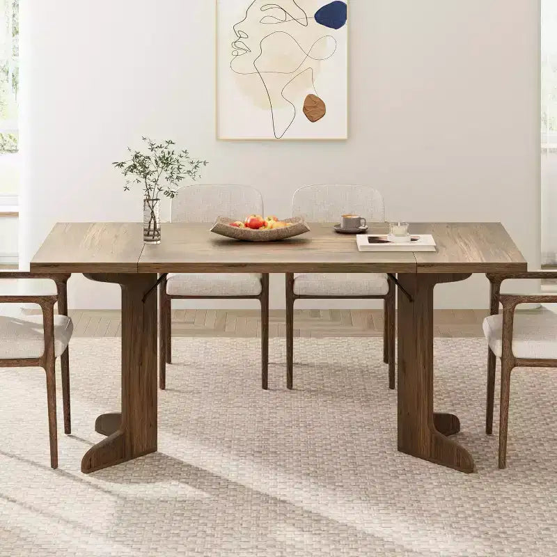 Grande table de salle à manger 180 cm, ensemble de table de ferme pour 8 personnes avec plateau rembourré et pieds en V, table à manger rectangulaire en bois pour maison, salle à manger, cuisine
