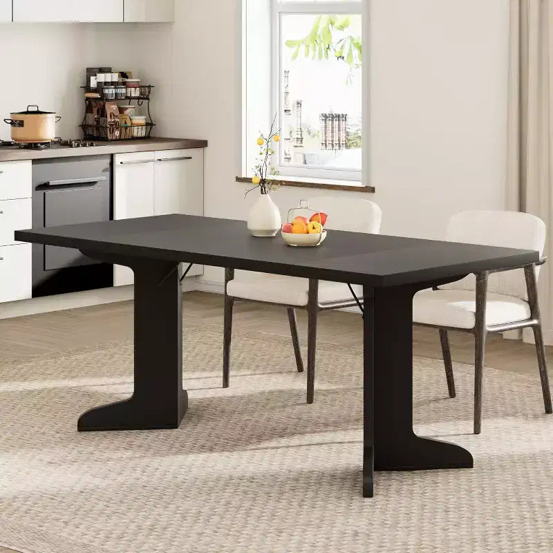 Grande table de salle à manger 180 cm, ensemble de table de ferme pour 8 personnes avec plateau rembourré et pieds en V, table à manger rectangulaire en bois pour maison, salle à manger, cuisine