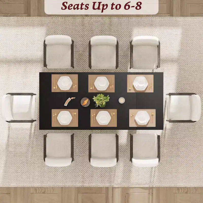 Grande table de salle à manger 180 cm, ensemble de table de ferme pour 8 personnes avec plateau rembourré et pieds en V, table à manger rectangulaire en bois pour maison, salle à manger, cuisine