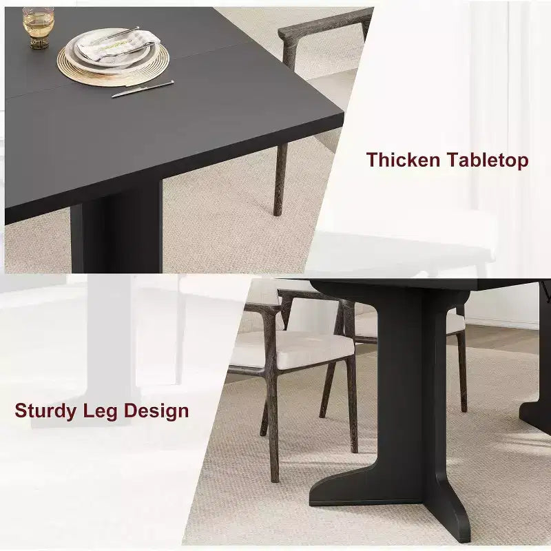 Grande table de salle à manger 180 cm, ensemble de table de ferme pour 8 personnes avec plateau rembourré et pieds en V, table à manger rectangulaire en bois pour maison, salle à manger, cuisine