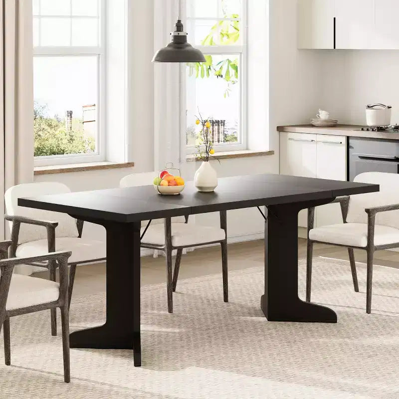 Grande table de salle à manger 180 cm, ensemble de table de ferme pour 8 personnes avec plateau rembourré et pieds en V, table à manger rectangulaire en bois pour maison, salle à manger, cuisine