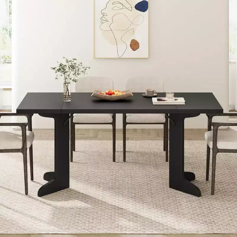 Grande table de salle à manger 180 cm, ensemble de table de ferme pour 8 personnes avec plateau rembourré et pieds en V, table à manger rectangulaire en bois pour maison, salle à manger, cuisine