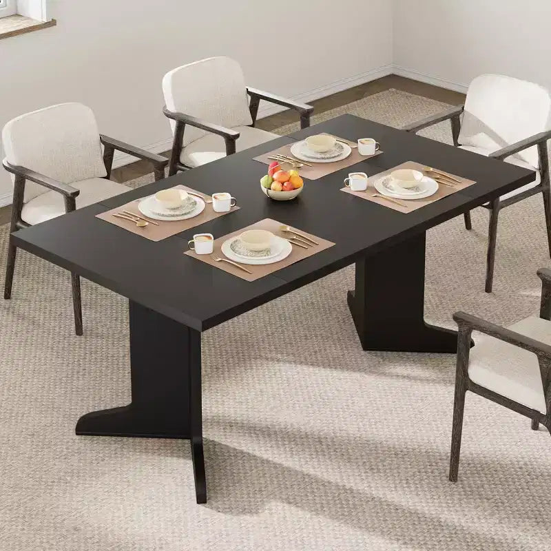 71 Large Dining Table,Farmhouse Table Set for 8 with Padded Top & V-Shaped Feet,Rectangular Wooden Dining Table for Home,Dining Room,Kitchen