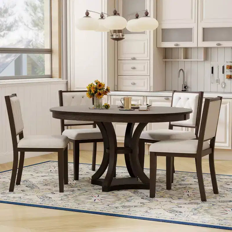 GDFStudio Jane 5 Piece Dining Set with Round Table and Armless Chairs