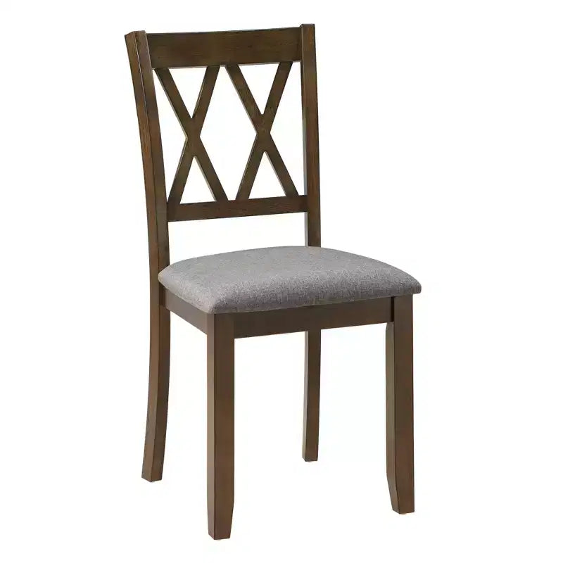Ensemble de salle à manger 6 pièces Andrea en bois et tissu avec banc et chaises à dossier croisé de GDFStudio